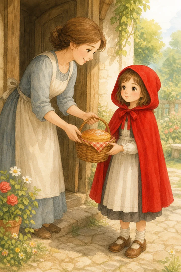 Page illustrée du Petit Chaperon rouge personnalisé